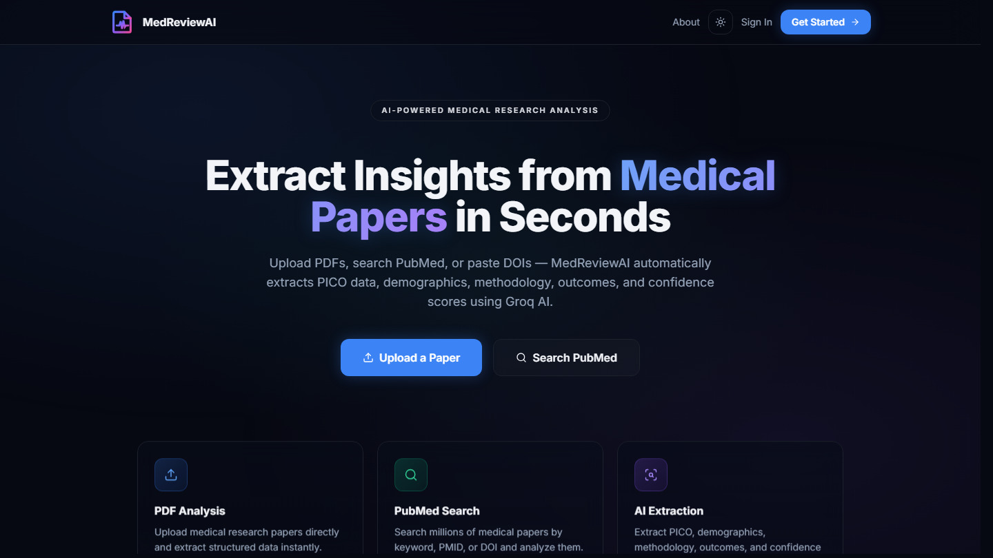 MedReviewAI dashboard screenshot for medical paper analysis